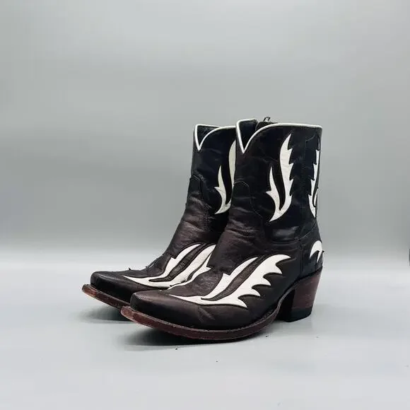 Azulado Boots Womens 6 Brown Leather Snip Toe Western Cowgirl Ankle Zip Low Heel - Picture 4 of 12